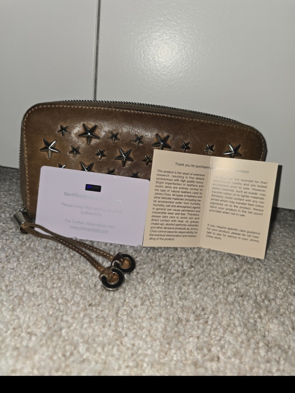 Jimmy Choo Brown Star-Studded Leather Wristlet Wallet - Picture 8 of 12